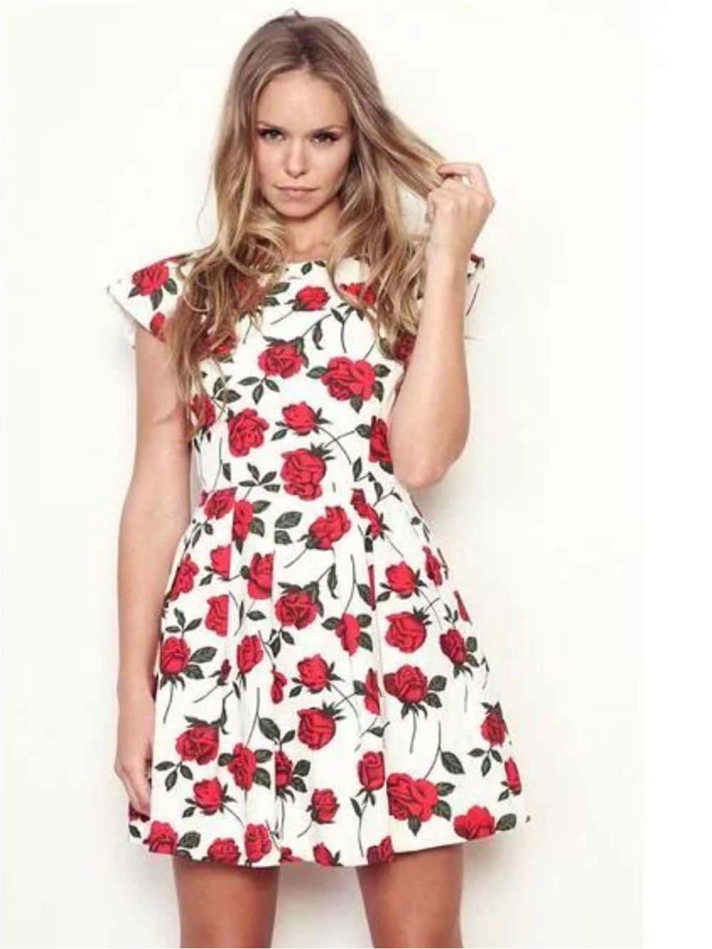 Red Rose Print Dress Vintage